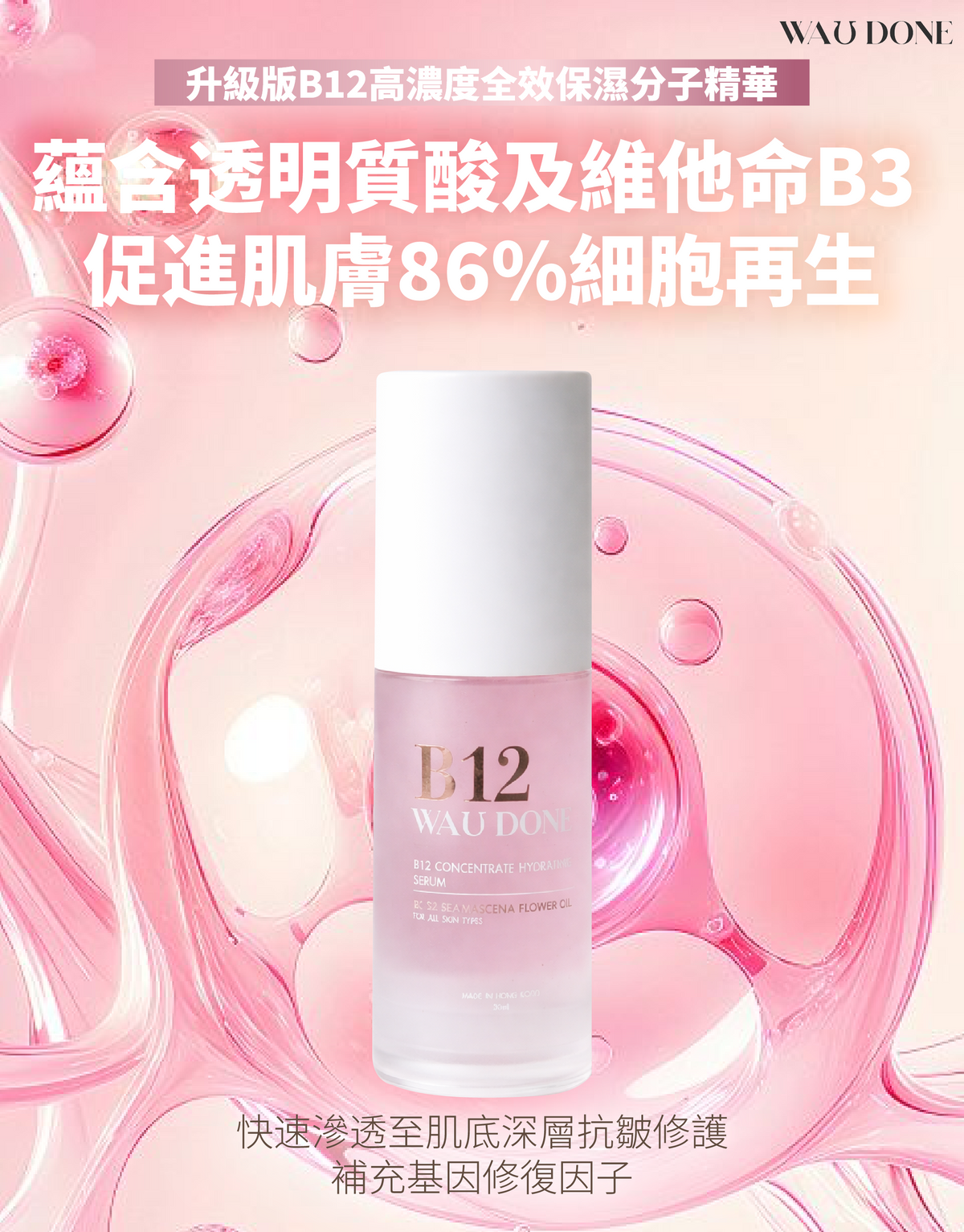 「For4 you週年慶」升級版B12高濃度全效保濕分子精華30ML 買一送一