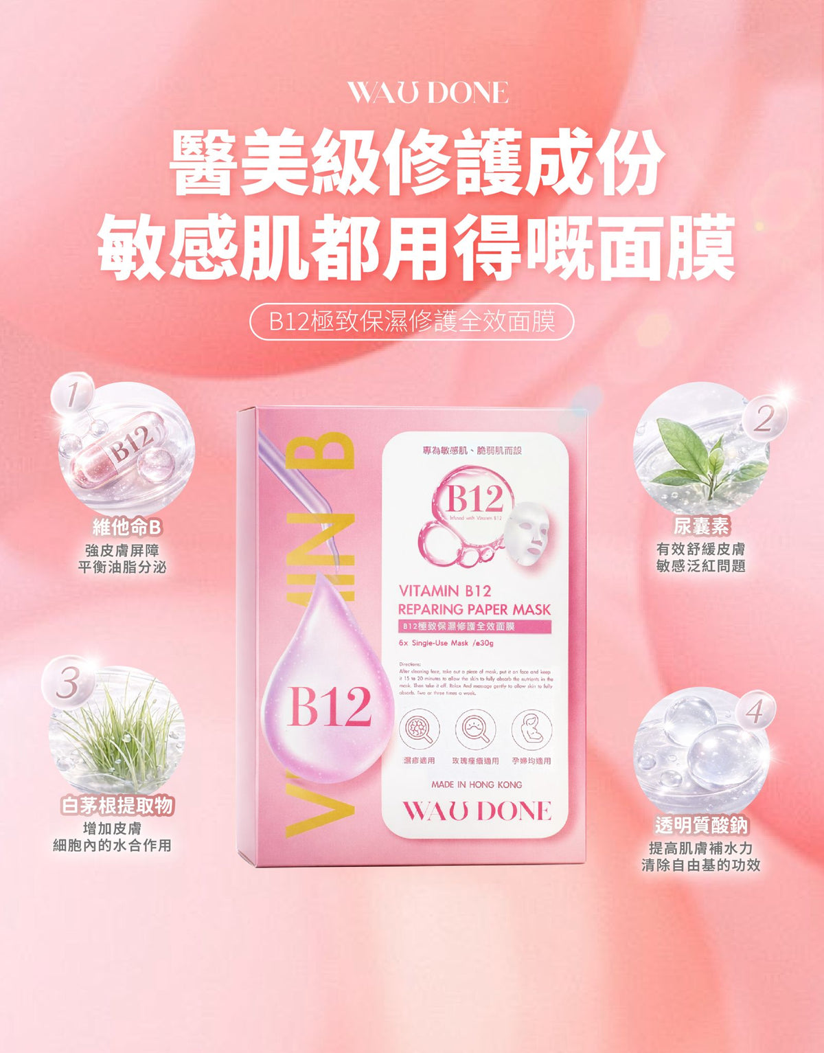 「For4 you週年慶」B12極致保濕修護全效面膜6片裝 買一送一