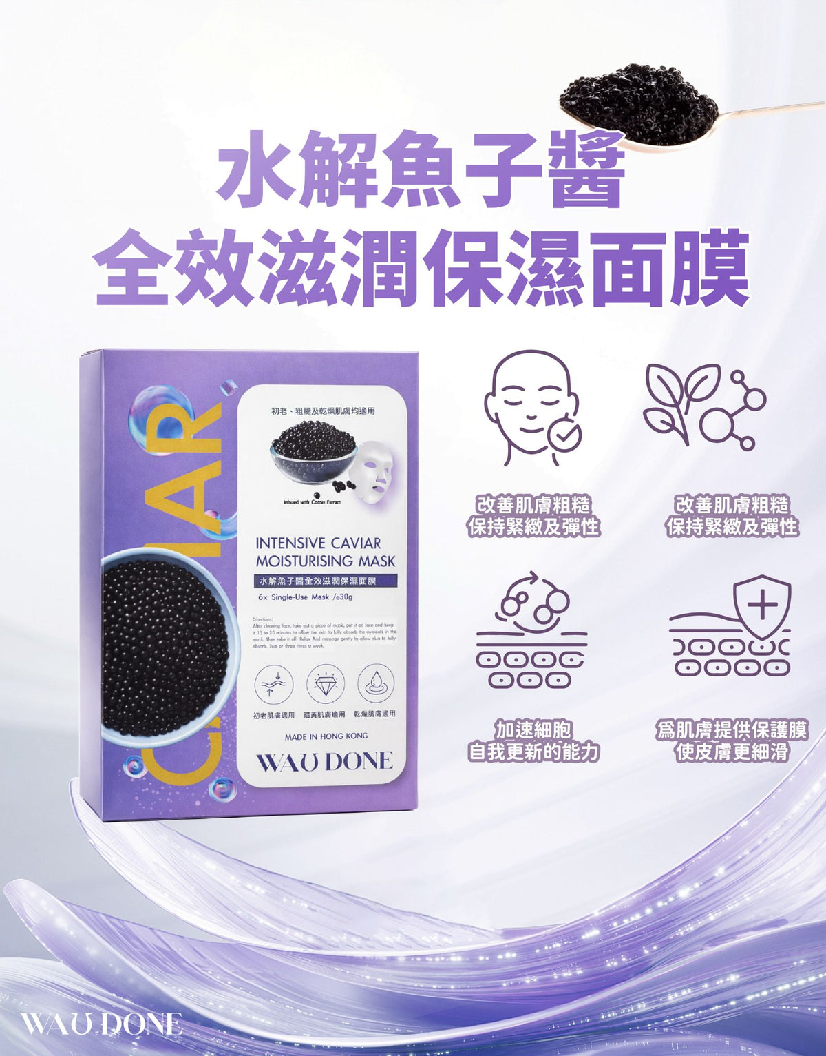 「For4 you週年慶」水解魚子醬全效滋潤保濕面膜6片裝 買一送一