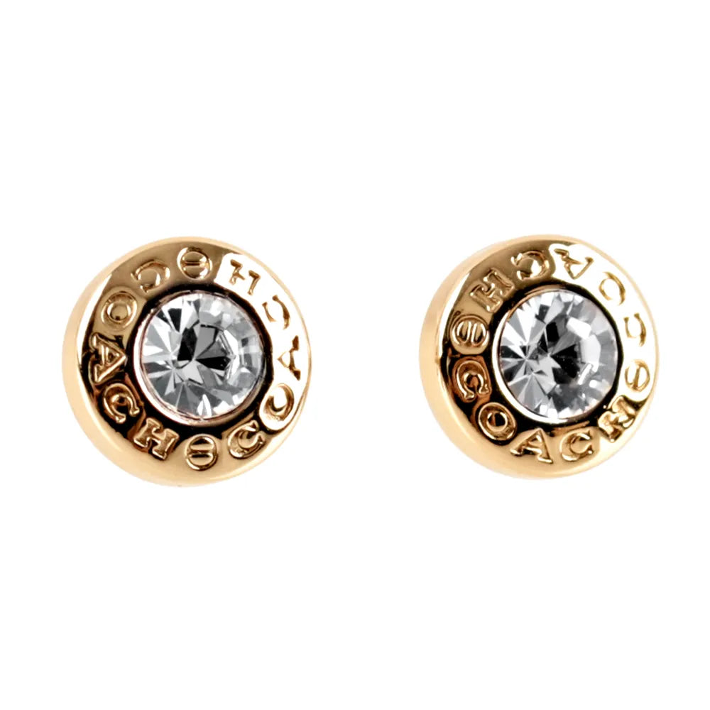 (現貨) Coach Signature Logo Rose Gold One-Open Circle & Crystal Stud Earrings